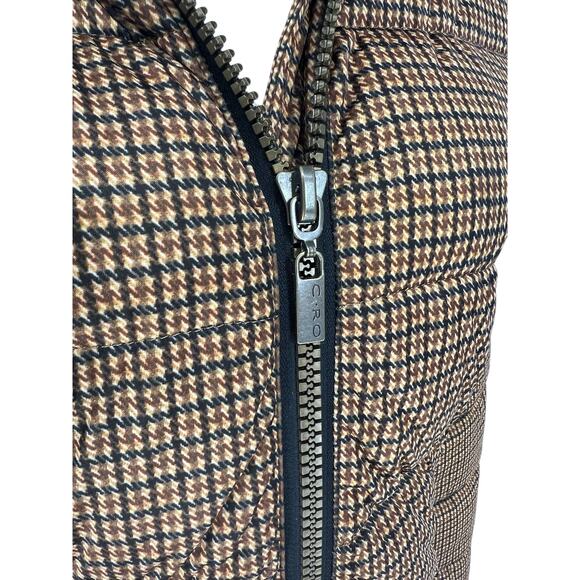 C-RO Denmark Houndstooth 2-Way Stretch Puffer Coat with Faux Fur Hood Size 4 - Picture 11 of 15